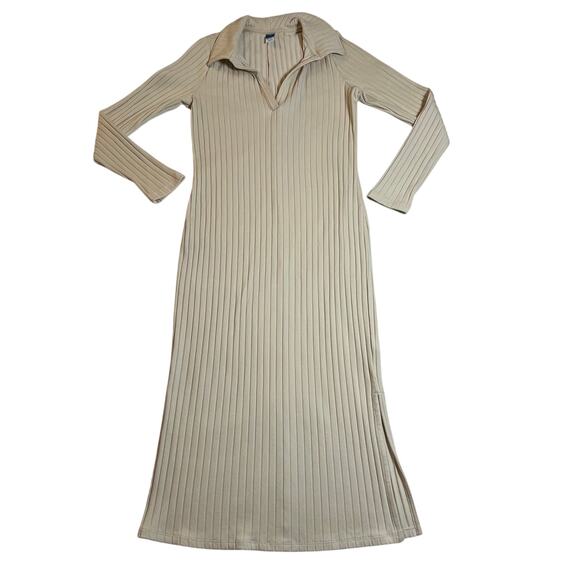 Old Navy Ribbed Knee Length Shirt Dress Size Small Academia Casual Neutral - Picture 1 of 8